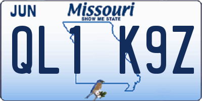 MO license plate QL1K9Z