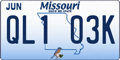 MO license plate QL1O3K