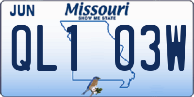 MO license plate QL1O3W