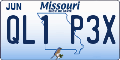 MO license plate QL1P3X