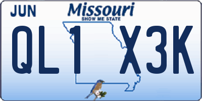 MO license plate QL1X3K