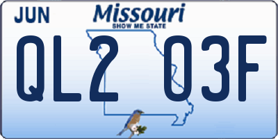 MO license plate QL2O3F