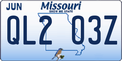 MO license plate QL2O3Z