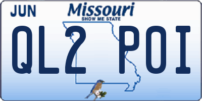 MO license plate QL2P0I