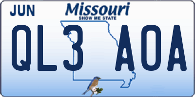 MO license plate QL3A0A