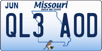 MO license plate QL3A0D