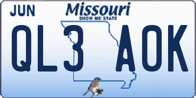 MO license plate QL3A0K