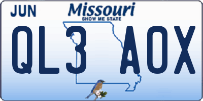 MO license plate QL3A0X