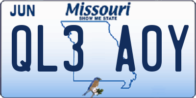 MO license plate QL3A0Y