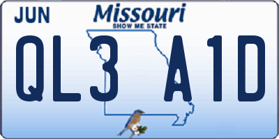 MO license plate QL3A1D