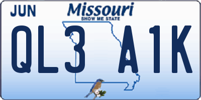 MO license plate QL3A1K