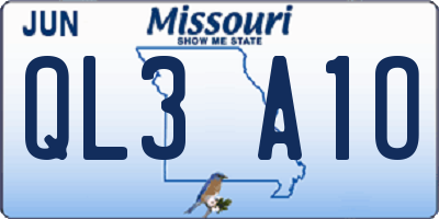 MO license plate QL3A1O