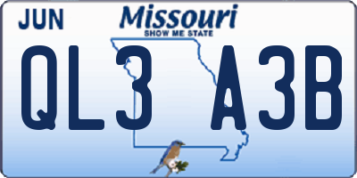 MO license plate QL3A3B