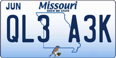 MO license plate QL3A3K