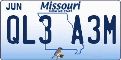 MO license plate QL3A3M