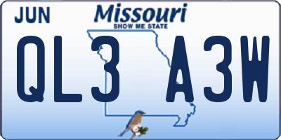 MO license plate QL3A3W