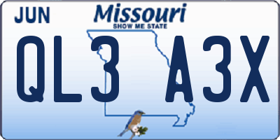 MO license plate QL3A3X