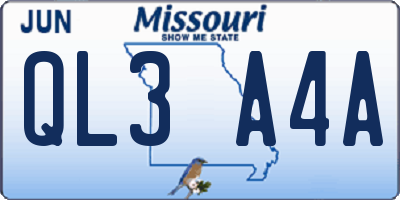 MO license plate QL3A4A