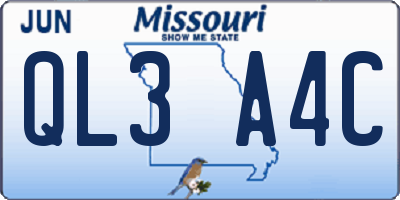 MO license plate QL3A4C