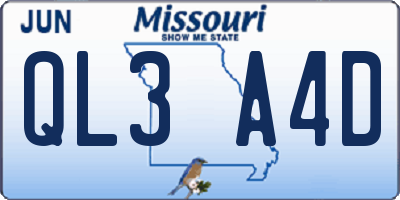 MO license plate QL3A4D