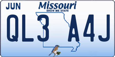 MO license plate QL3A4J