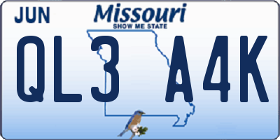 MO license plate QL3A4K
