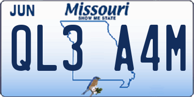 MO license plate QL3A4M