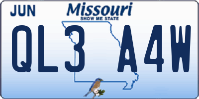 MO license plate QL3A4W