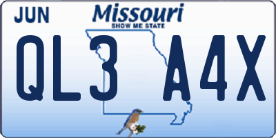 MO license plate QL3A4X
