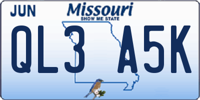 MO license plate QL3A5K