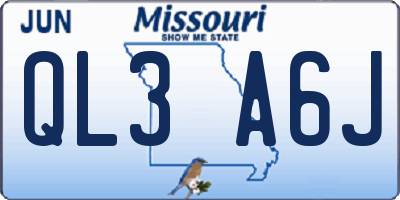 MO license plate QL3A6J