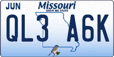 MO license plate QL3A6K