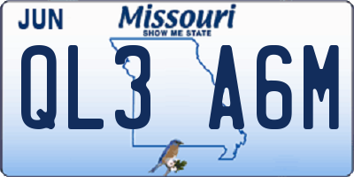 MO license plate QL3A6M