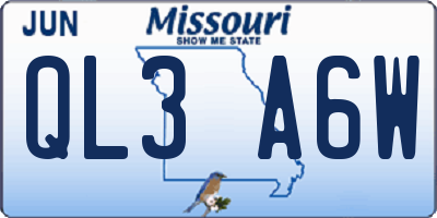 MO license plate QL3A6W