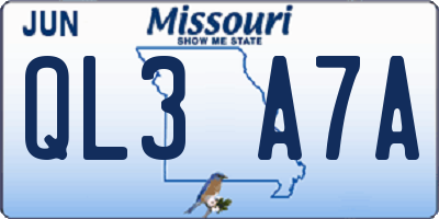 MO license plate QL3A7A