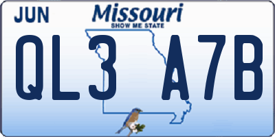 MO license plate QL3A7B