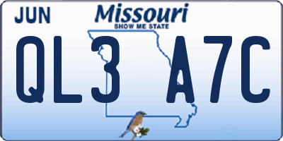 MO license plate QL3A7C