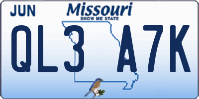 MO license plate QL3A7K