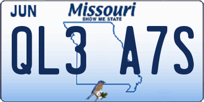 MO license plate QL3A7S