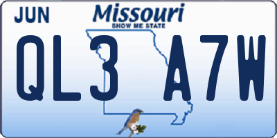 MO license plate QL3A7W
