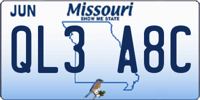 MO license plate QL3A8C
