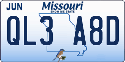 MO license plate QL3A8D