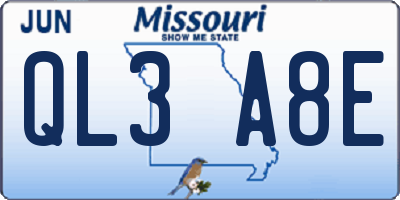 MO license plate QL3A8E