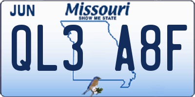 MO license plate QL3A8F