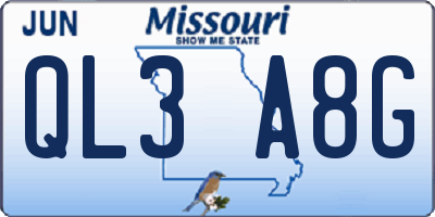 MO license plate QL3A8G