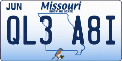 MO license plate QL3A8I