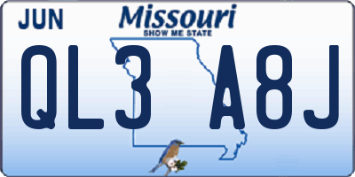 MO license plate QL3A8J