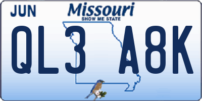 MO license plate QL3A8K