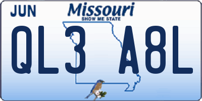MO license plate QL3A8L