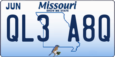 MO license plate QL3A8Q